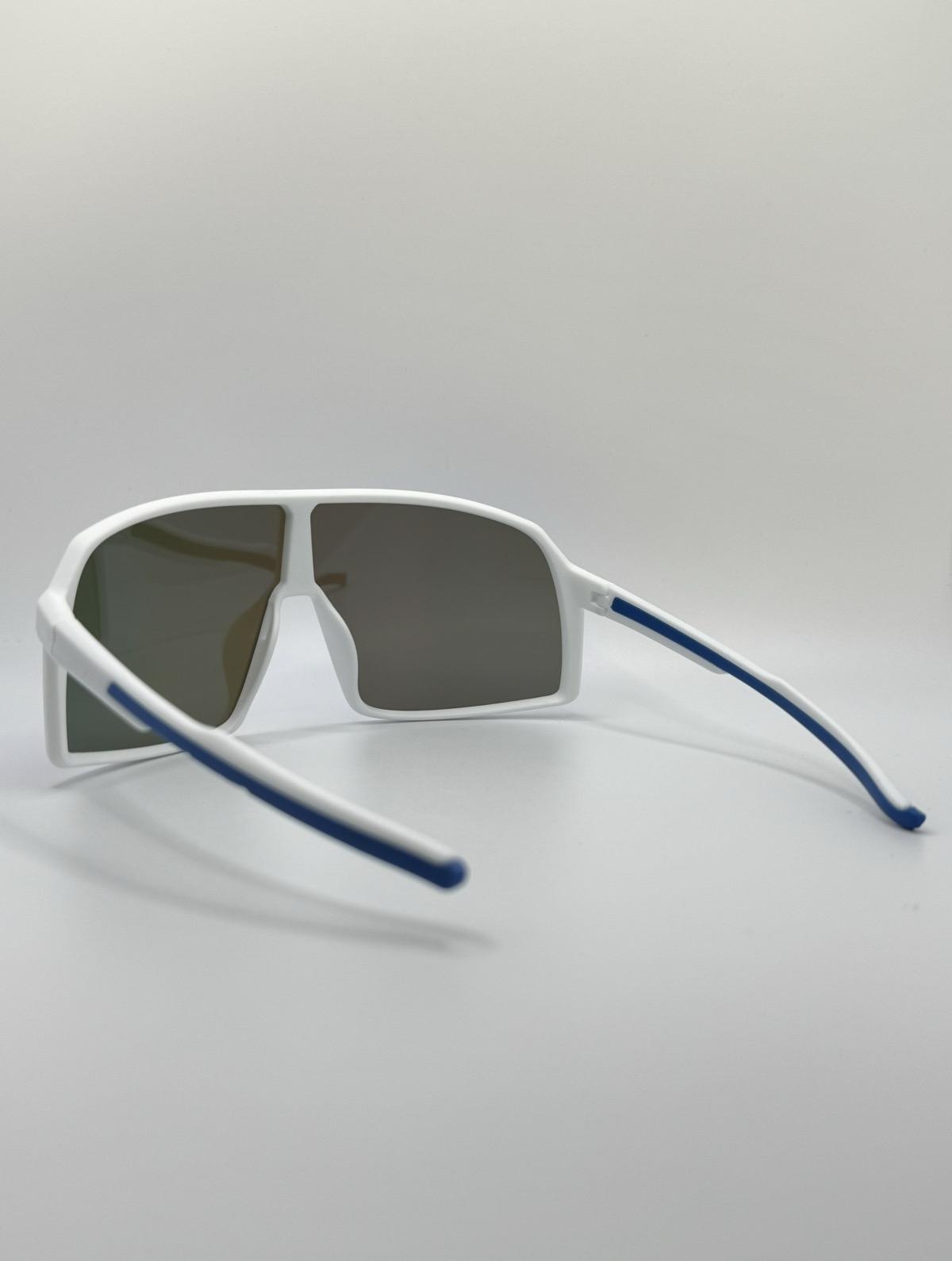 Blue Mirrored Polarized Sports Sunglasses with UV Protection for Men and Women Stylish White Frame Lightweight Durable Wraparound Design Blue Mirrored Polarized Sports Sunglasses with UV Protection for Men and Women Stylish White Frame Lightweight Durable Wraparound Design