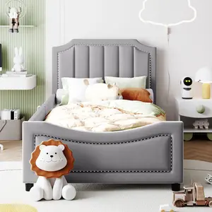 Twin Size Upholstered Daybed Frame, Velvet Twin Platform Bed with Classic Stripe Shaped Headboard and Reinforced Slats, No Box Spring Needed, Wood Twin Sofa Bed for Girls Boys