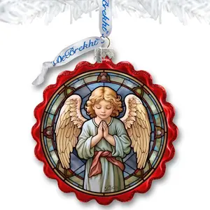 Designocracy 759-055 4 x 3 in. Little Angel Wreath Glass Ornament Nativity Holiday Decor