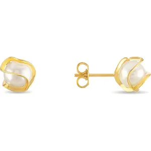 Elevate Your Style: 18K Gold Plated Caged Pearl Stud Earrings, 6MM – Chic, Timeless Elegance for Every Occasion!
