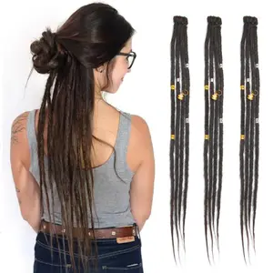 Clip In Dreadlock Extensions 20 Inch 3 count  0.6cm Synthetic Dreads with Clips Soft Crochet Loc Extensions(4#)
