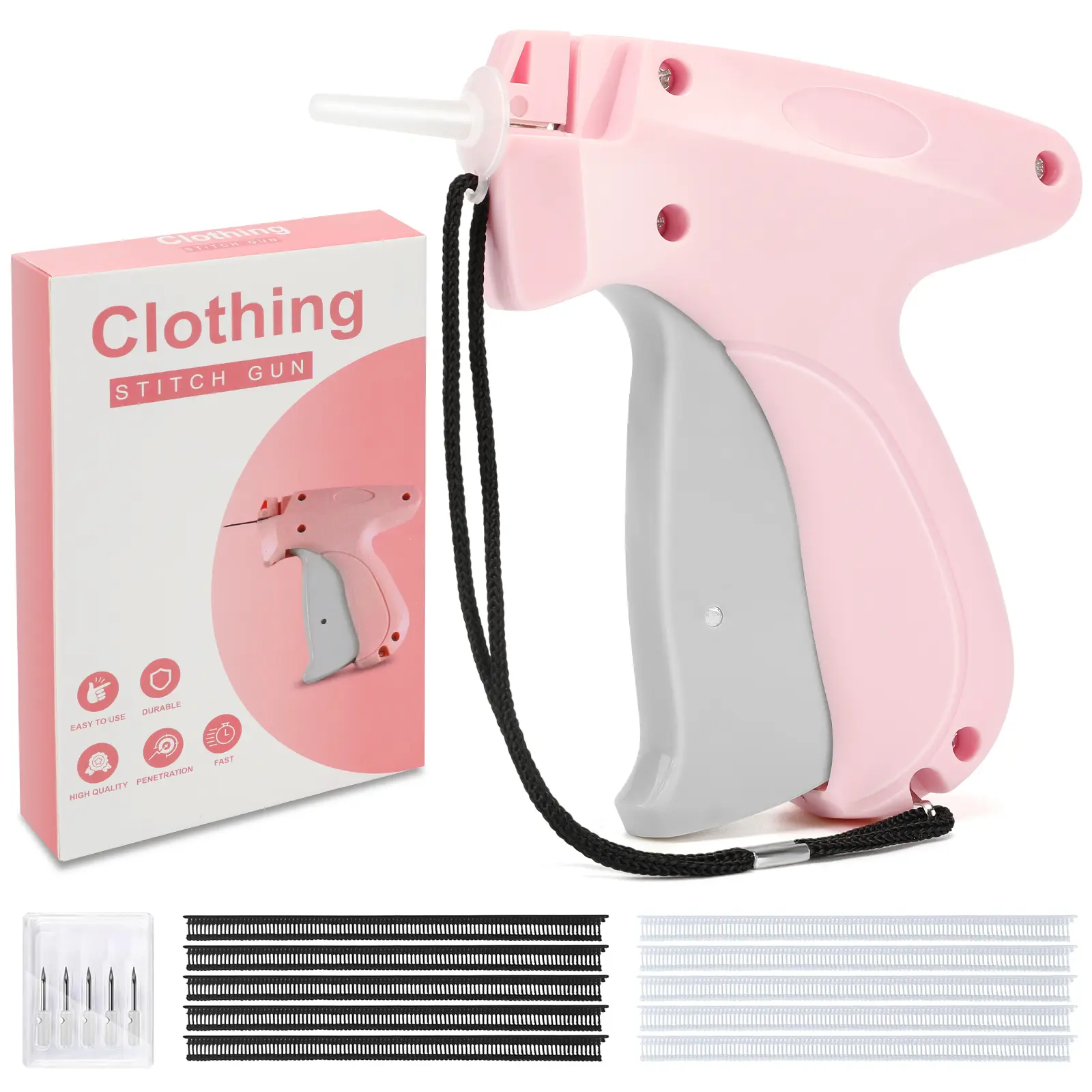 Handheld Mini Stitch Gun Portable Sewing Machine for Clothes Repair, Sewing Supplies Crafts Kit with 5 Replacement Needles, 1000 Fasteners (500 Black & 500 White) Quick Clothing Fixer Tool, Multifunctional Home Sewing
