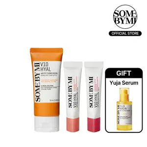 [SOME BY MI] V10 Korean Sun Care Set - SPF 50 Hydrating Korean Sunscreen, No White Cast (Centella, Niacinamide, Vitamins) + Tinted SPF Lip Balm Duo