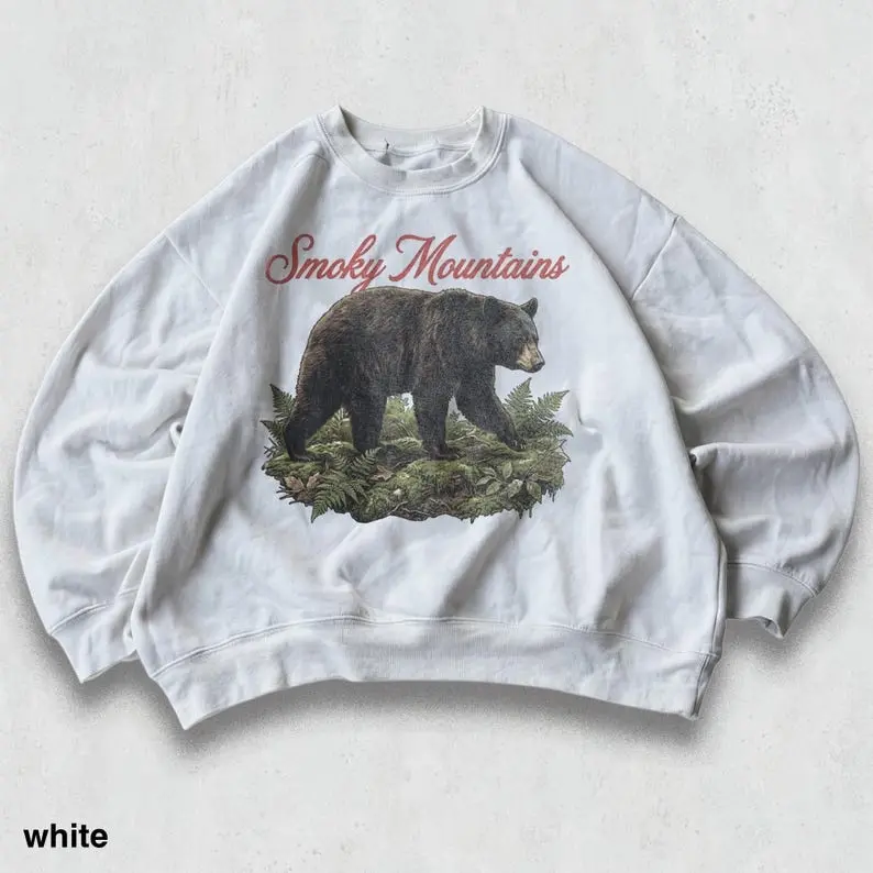 Retro Smoky Mountains Bear Sweatshirt, Vintage 90s Appalachian Wildlife Crewneck, Rustic Forest Animal Graphic, Cabin Gift