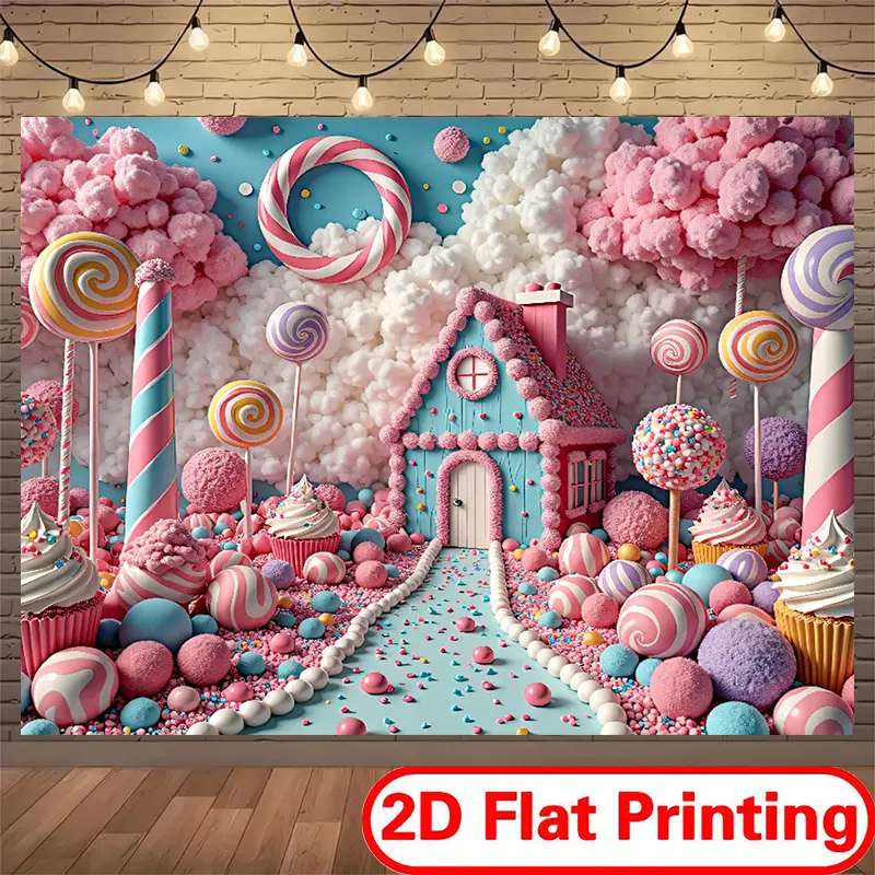 Sweet Playful Candy-Themed Synthetic Cloth Backdrop Banner - 2D Flat Printing, 39.3x59in/100x150cm & Multiple Sizes, Backdrop Picture for Birthday/Anniversary Party, All-Seasons Photo Booth Prop, Home Supply