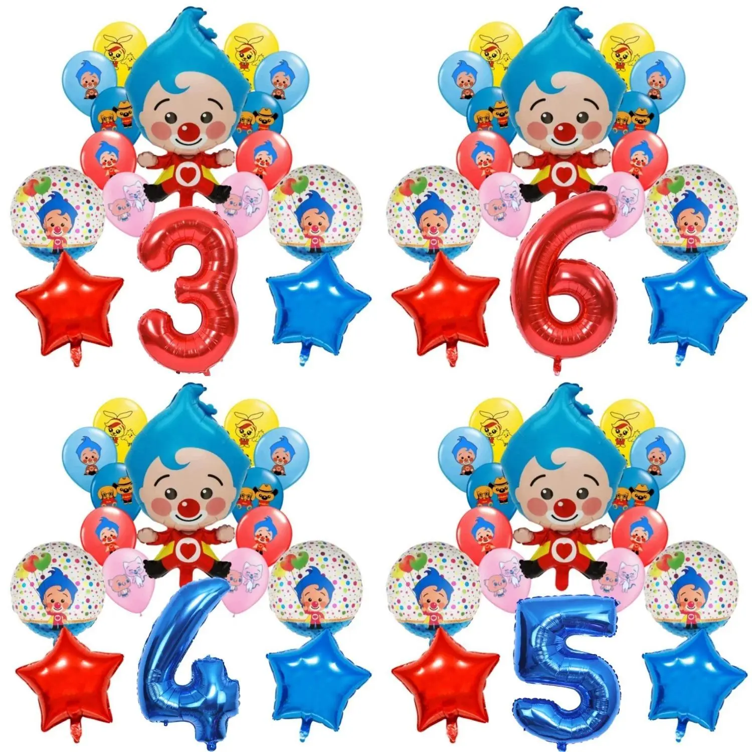 Plim Plim Cartoon Clown Red Blue Number 1-9 Balloon Set Latex Foil Balloons Baby Shower Kids Happy Birthday Party Decorations