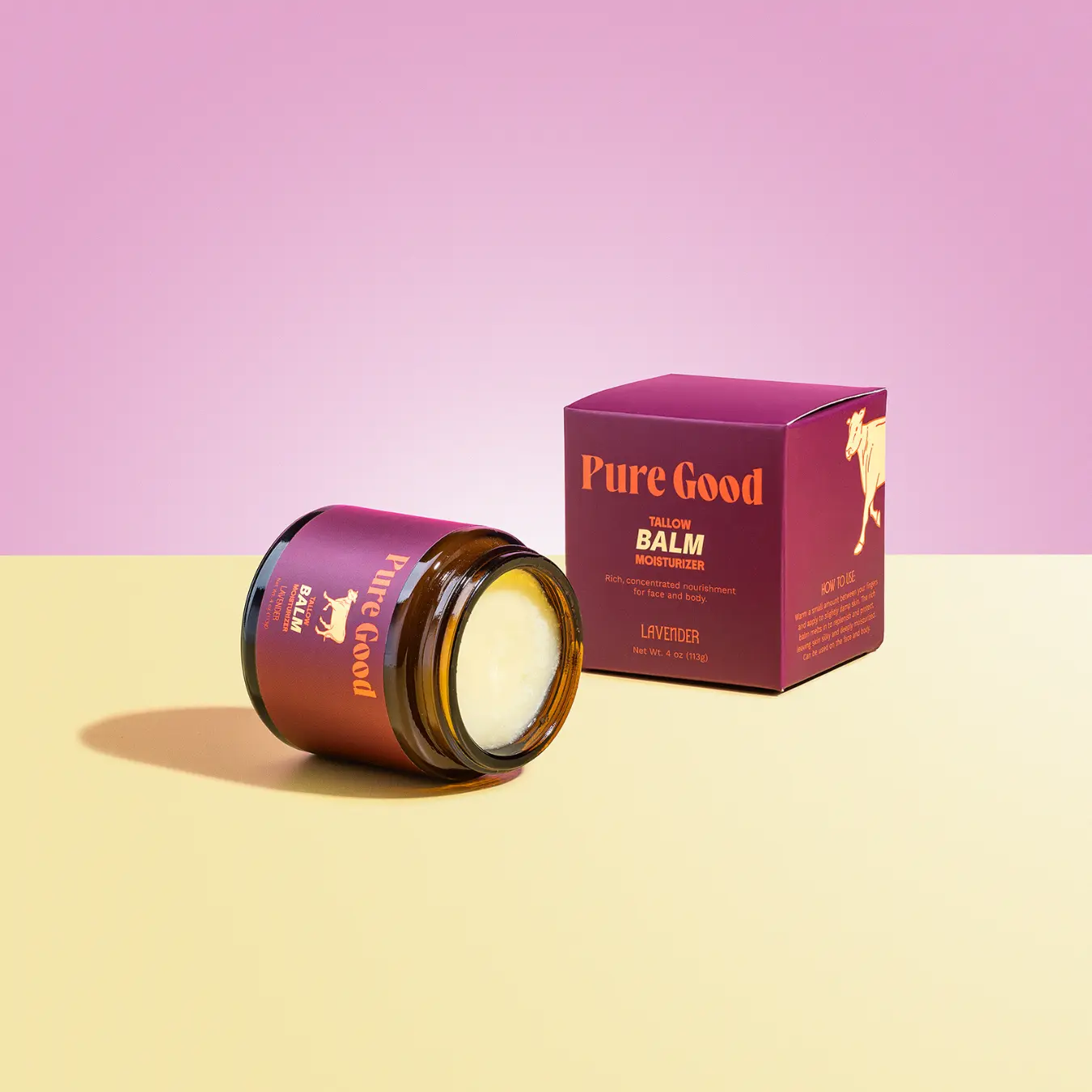 Pure Good LAVENDER Grass-Fed & Finished Tallow BALM Moisturizer for Calming Dry, Sensitive & Irritated Skin