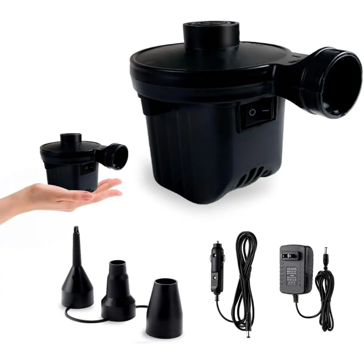 Electric Air Pump,Portable Quick-Fill Air Pump, Air Mattress Pump with 3 Nozzles for Inflatable Boat, Air Mattress Beds,Swimming Ring.Compatible with Home and car Adapter by