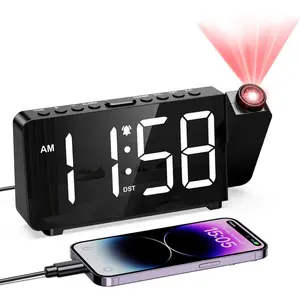 Digital Projection Alarm Clock for Bedroom Ceiling with 180°Projector, 5 Level Brightness, DST, Snooze, Night Mode, Loud Alarms for Kids Heavy Sleepers, 12/24H