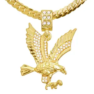 Men's Gold Plated Iced Eagle Pendant 20" Miami Cuban Chain Necklace
