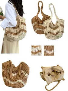 Women's Cotton Knitted Bag Spring Summer New Arrival Crochet Shoulder Bag Large Capacity Daily Commute Shopping Outing