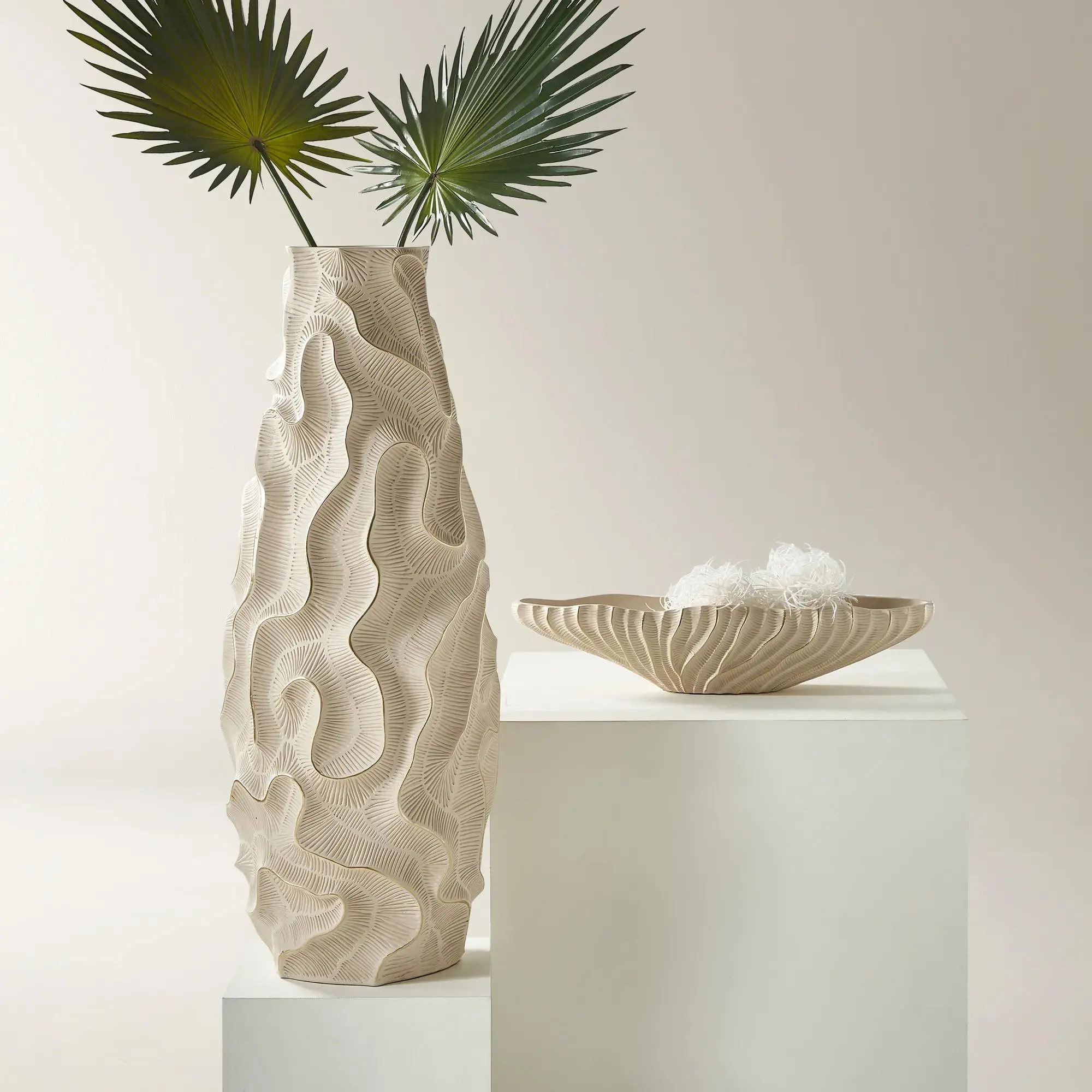 Z GALLERIE Rouche Collection Ivory Decorative Vase & Bowl, Modern Home Decor for Dress-Up Accents Dining Table Centerpiece Vase Decoration White Flower Vase