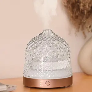 200ml Glass Reservoir Essential Oil Diffuser with Glass Dome Ultrasonic Aromatherapy Diffuser with Four Timer Colorful Light Auto-Off for Gift Home Office Bedroom