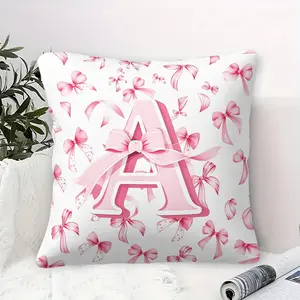 Pink Bow Monogram Letter A-Z Throw Pillow, Kawaii Girly Soft Cushion, Bowknot Accent Pillow, Includes Pillow Core, Perfect For Teen Girls Bedroom, Dorm, Sofa, Couch, Living Room Decor
