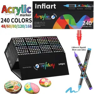Waterproof Soft Tip Acrylic Markers, DIY Doodle Painting Art Supplies, 48-240 Colors Available, Ideal for Rock Drawing, Calligraphy, Cards, Waterproof Brush Markers