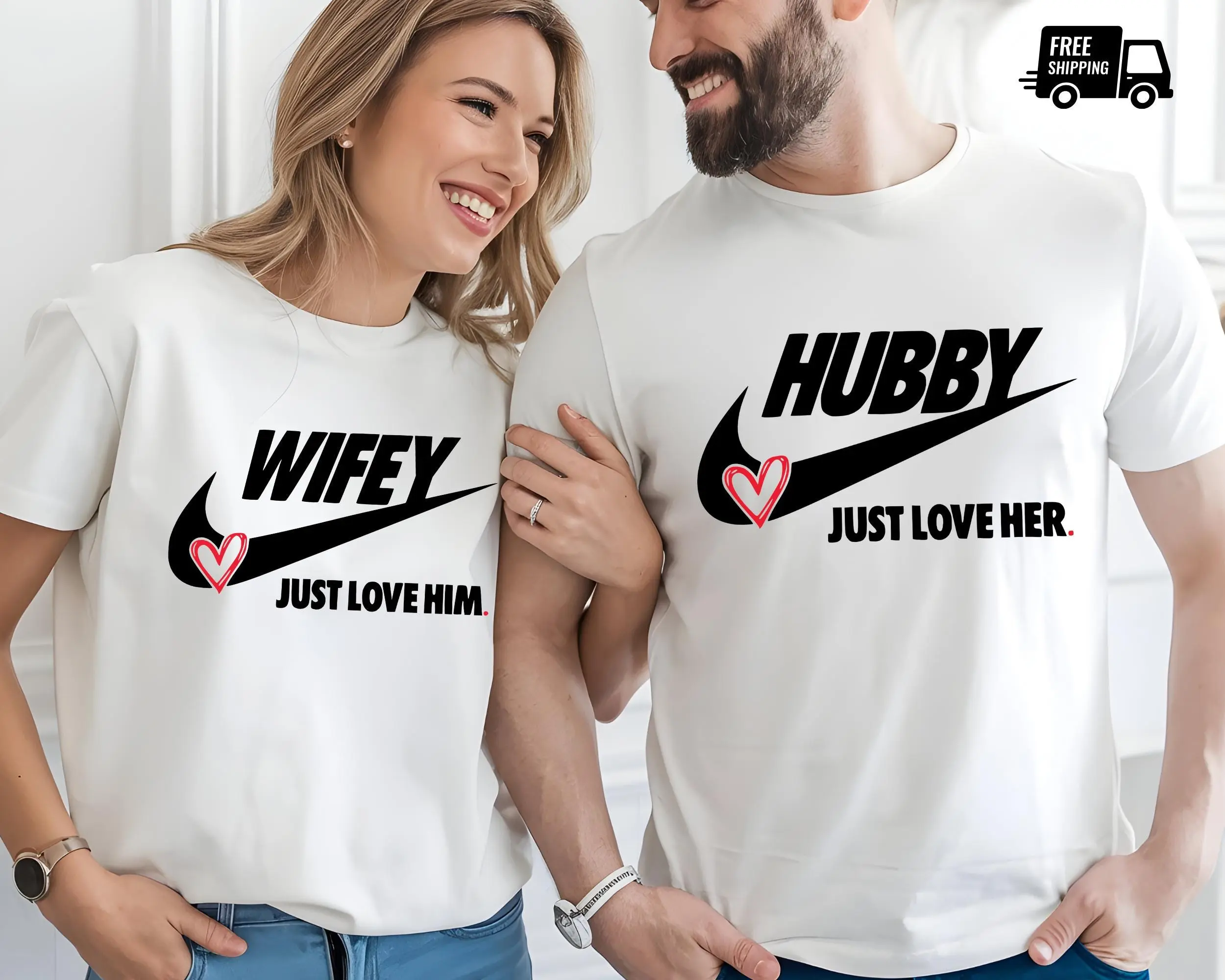 Hubby Wifey Matching Couple T-Shirts – Viral Valentine’s Day His & Hers Shirts | Romantic “Just Love Him / Just Love Her” Couple Outfit | Funny Relationship Goals Tee | Cute Aesthetic Gift for Couples 2026