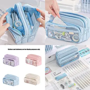 Large Capacity Pen Case Multifunctional Expandable Compartments Pencil Organizer