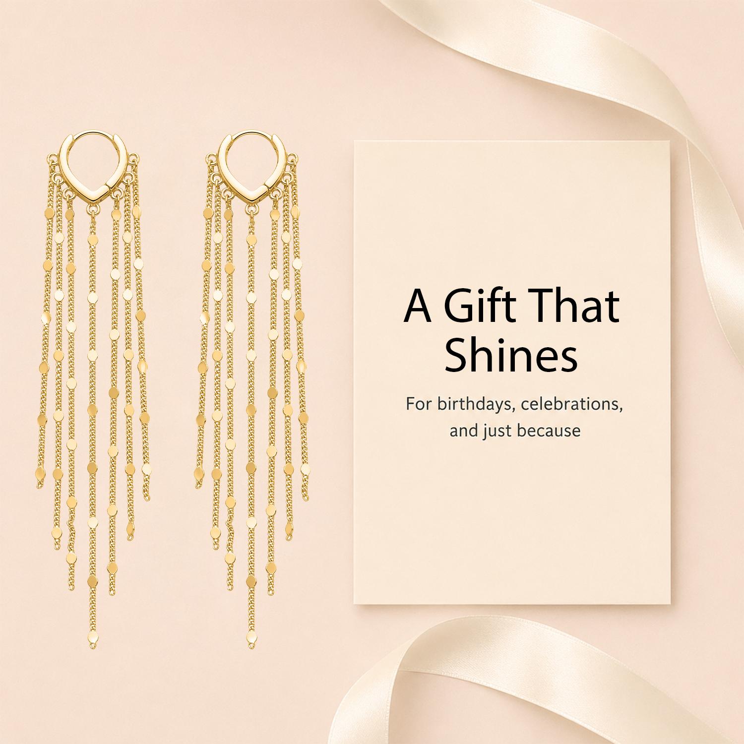 Women's 2Pcs Plated Metal Long Chain Threaded Tassel Earrings - Hypoallergenic, Lightweight Statement Jewelry for Bride Party, Ideal Mother's Day Gifts