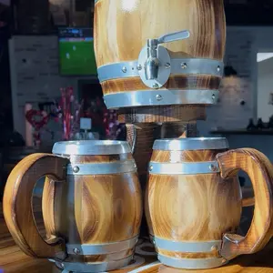 Set Borrachiento 3L Spinning Barrel with two 16oz Burnt Mugs Free personalized Laser Engraved keeps any drink cold longer unique gift man-cave limited time western rustic