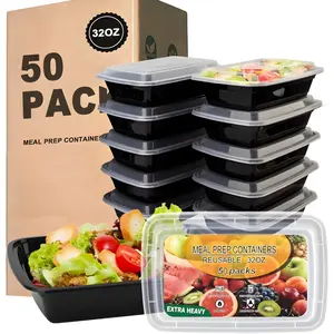 50 Pcs Meal Prep Containers 32oz, Plastic Food Prep Containers Reusable, Leakproof To Go Food Containers with Lids Microwave/Dishwasher/ Kitchen Set Food Prep Containers Bulk Reusable Meal Prep Boxes Containers Large Reusable Plastic Food Containers 1.1