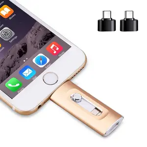 3 in 1 Portable Flash Drive External Storage USB Flash Drives Easily Back Up and Save Photos Videos for iPhone/iPad/Android/PC Gold