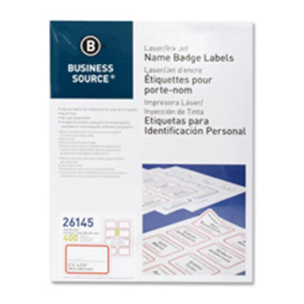 Business Source BSN26144 Name Badge Labels- 2.33 in. x 3.38 in.- 400-PK- Plain White
