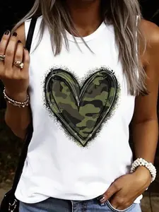 "Camo Heart" Western Graphic Tank Top for Women, Womenswear, Camouflage Heart Print Sleeveless Tee, Soft Cotton Blend Casual Streetwear, Lightweight Breathable Summer Top for Country Concert, Retro 90s Vibes, Loose Fit Racerback Tank for Daily Outfit
