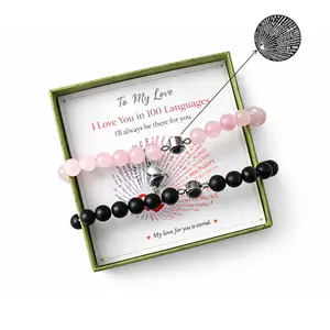 Heart Bracelets for Couples,Couple Bracelets with Love Message, Long Distance Relationship,Gift for Boyfriend Girlfriend, Valentine’s Day His and Hers Gifts