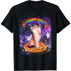 100% Cotton Space Cat Pizza Nyan Cat Galaxy Cute Kitten in Space T-shirt