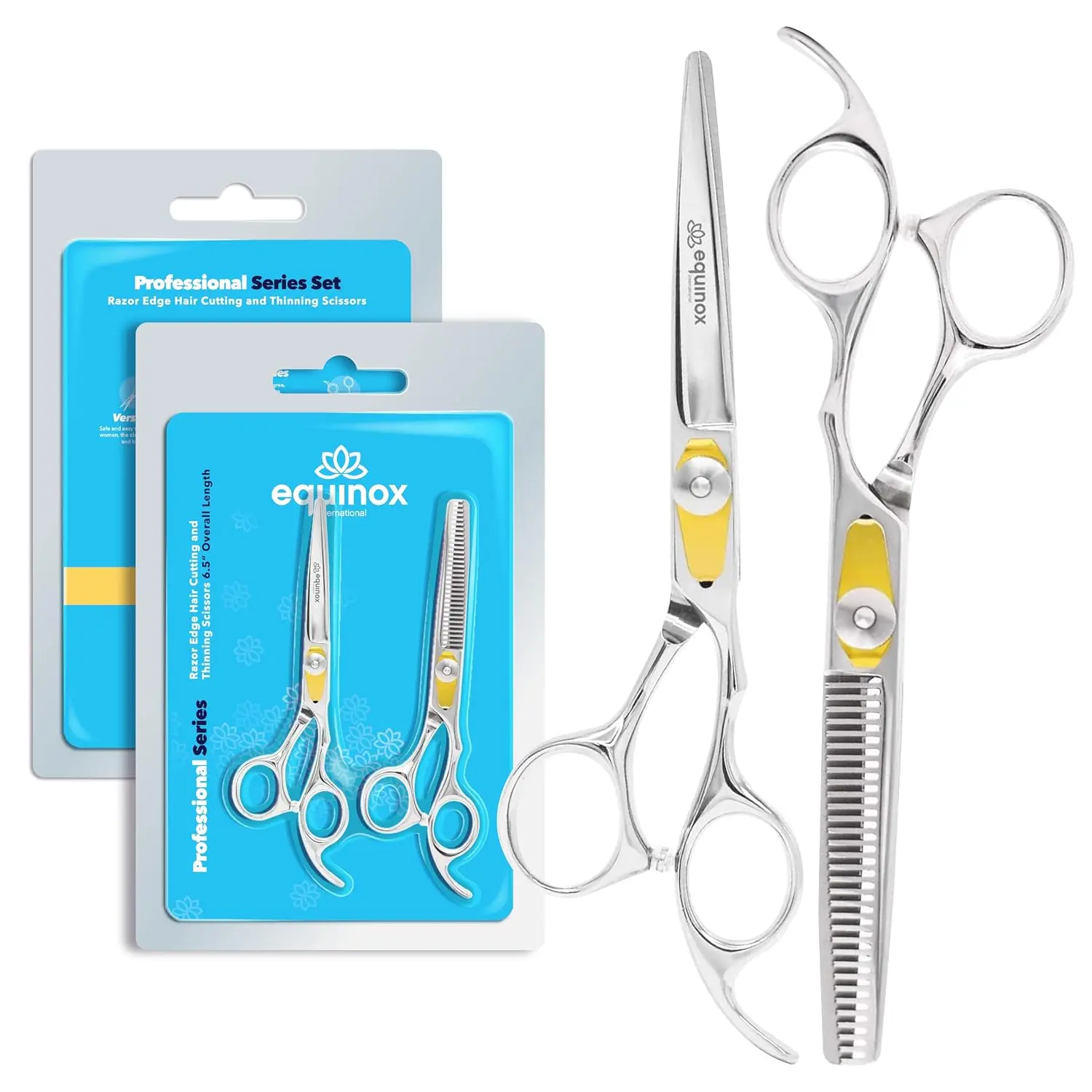Equinox Professional Razor Edge Series 6.5-Inch Hair Cutting Scissors Set - Barber Shears Kit with Thinning/Texturizing Shears for Salon & Home Use