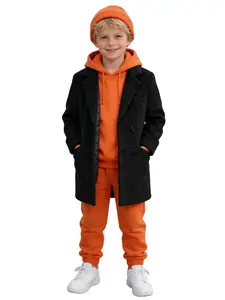 Kids Double Breasted Wool Coat | Black/Grey/Coffee | 90-160cm | Warm Winter Outerwear for Boys & Girls-24227 Solid Color Jackets Casual Coat Solid Buttons Jacket