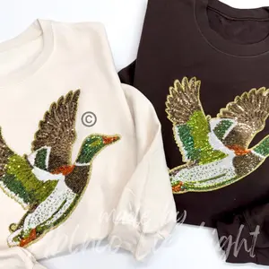 Mallard Duck Sequins Patch Sweatshirt Pullover Womenswear