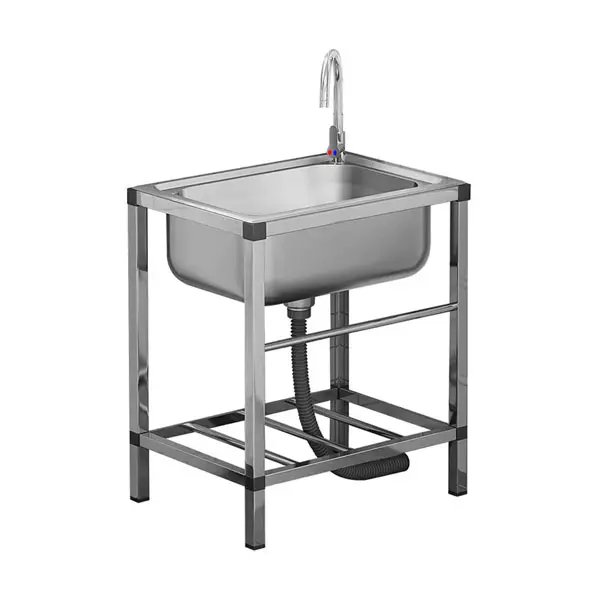 Stainless Steel Freestanding Kitchen Sink - Outdoor Modern Single Bowl Washing Sink with Eco-Friendly Durable Rectangle Basin, 20.8*14.9in Size, Hot and Cold Faucet, Drain Basket, Heat Resistant, Easy to Install, Kitchen Sinks, Default