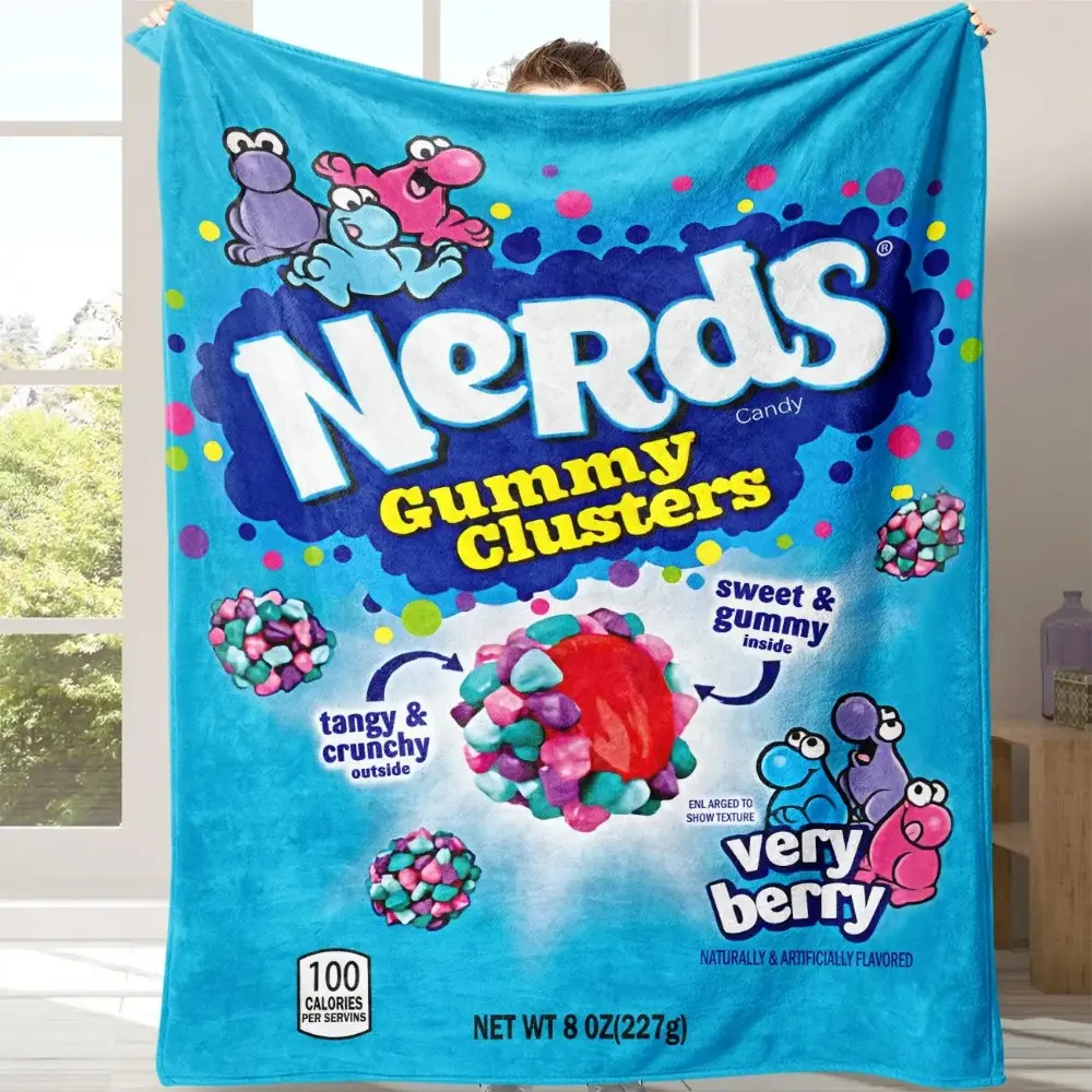 Nerds Gummy Clusters Pattern Blanket  Soft Funny Throw Blanket Cozy Lightweight Plush Portable Cover Blanket For Sofa,Warm Gift For Birthday,Christmas,Multiple Blanket