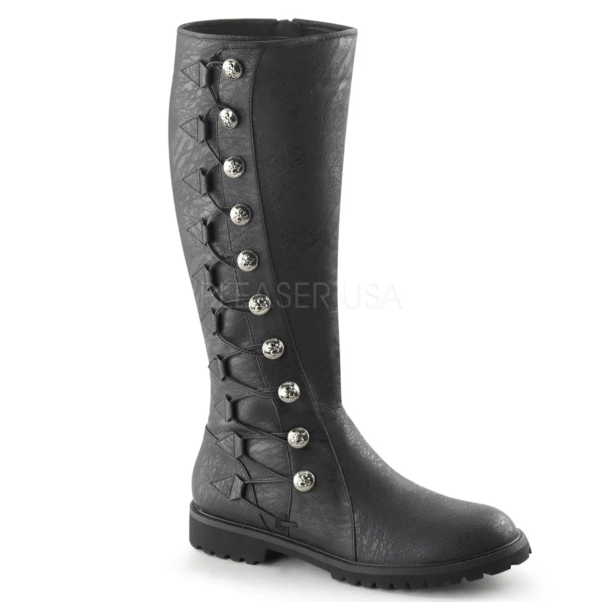 Men's Renaissance Knee-High Boots - Costume Shoe with Button-Up Front, Split Design, and Full Inner Zipper, Lace