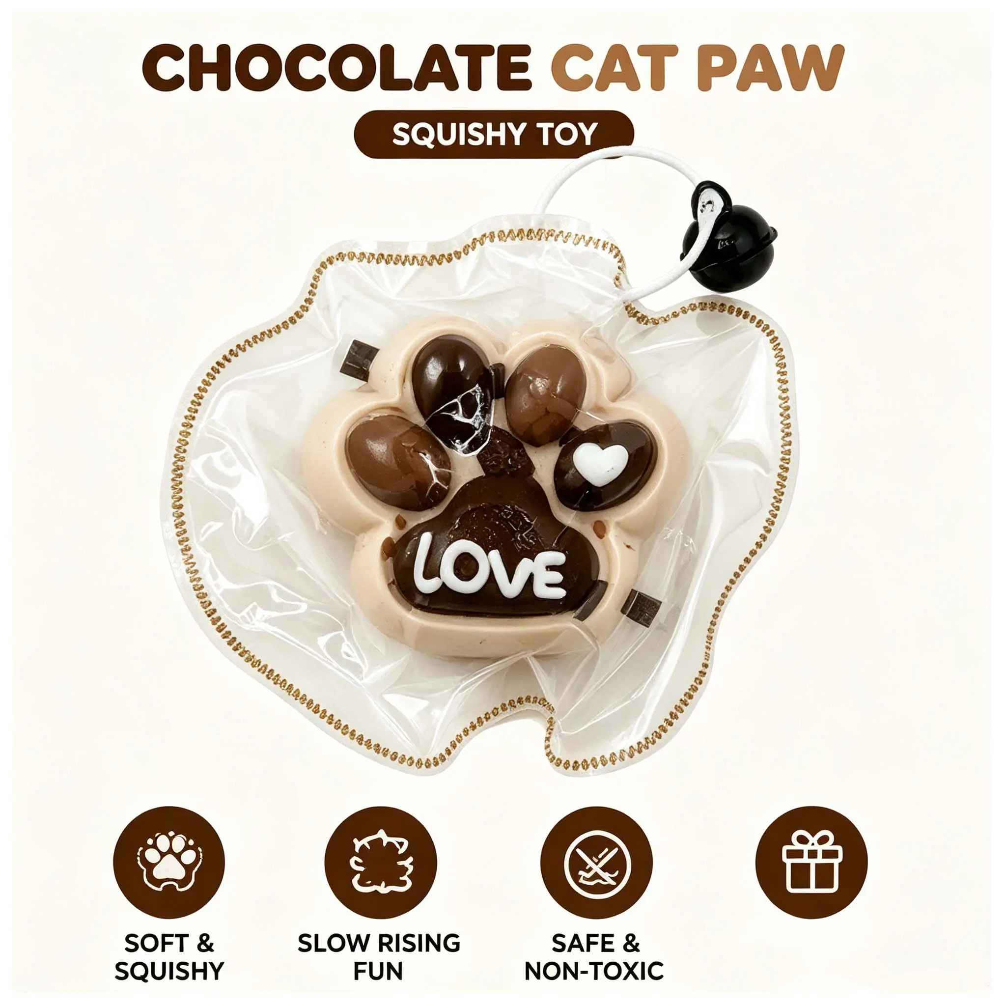 Chocolate Cat Paw Squishy Toy, Cute Kawaii Cat Paw Stress Relief Fidget Toy, Slow Rising Soft Squeeze Sensory Toy, Gift for Kids & Cat Lovers