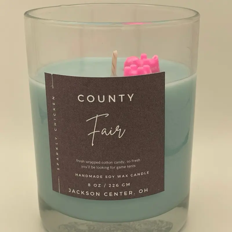 County Fair 8oz Soy Wax Candle - Handmade Soy Wax Candle with Fresh Wrapped Cotton Candy Scent - 8 oz / 226 cm - Jackson Center, OH