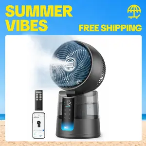 [Summervibes] DREO TurboCool Misting Fan 516S, 150°+30° Omni-Directional Oscillating Smart Desk Fan, Evaporative Air Cooler, 26 ft/s, Ultrafine Mist, 20dB Quiet, 6 Speeds & 2 Modes, Remote & App Control, RGB Lighting, Grey