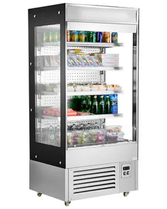 【Father's Day】VEVOR Open Air Merchandiser, 4-Tier Shelving Commercial Refrigerator, Grab and Go Display Cooler Refrigerator with Air Curtain, LED Advertising Light, Fits for Restaurants, Stores, Office, 18.4cu.ft.