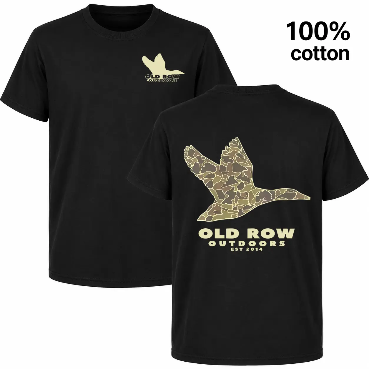 Hunt Day Classic: Old Row Outdoors Camo Duck T-Shirt (100% Cotton Black)