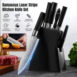 7pcs Kitchen Chef Knife Set with Knife Holder Professional Kitchen Knives, Cleaver, Paring Knife Sharpening Rod And Scissors for Meat Fruit Vegetable, Stainless Steel Ultra Sharp, with Ergonomic Wood Handle, Cooking Tool for Chopping Slicing