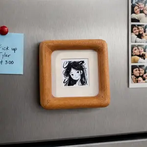 Eyre Walnut Wood Magnetic Mini Picture Frame, 2.4x2.4 Inch with Mat Insert, Traditional Home Decor, Easy Installation, Metal-Accented Gift for Pet & Family Memories, Birthday
