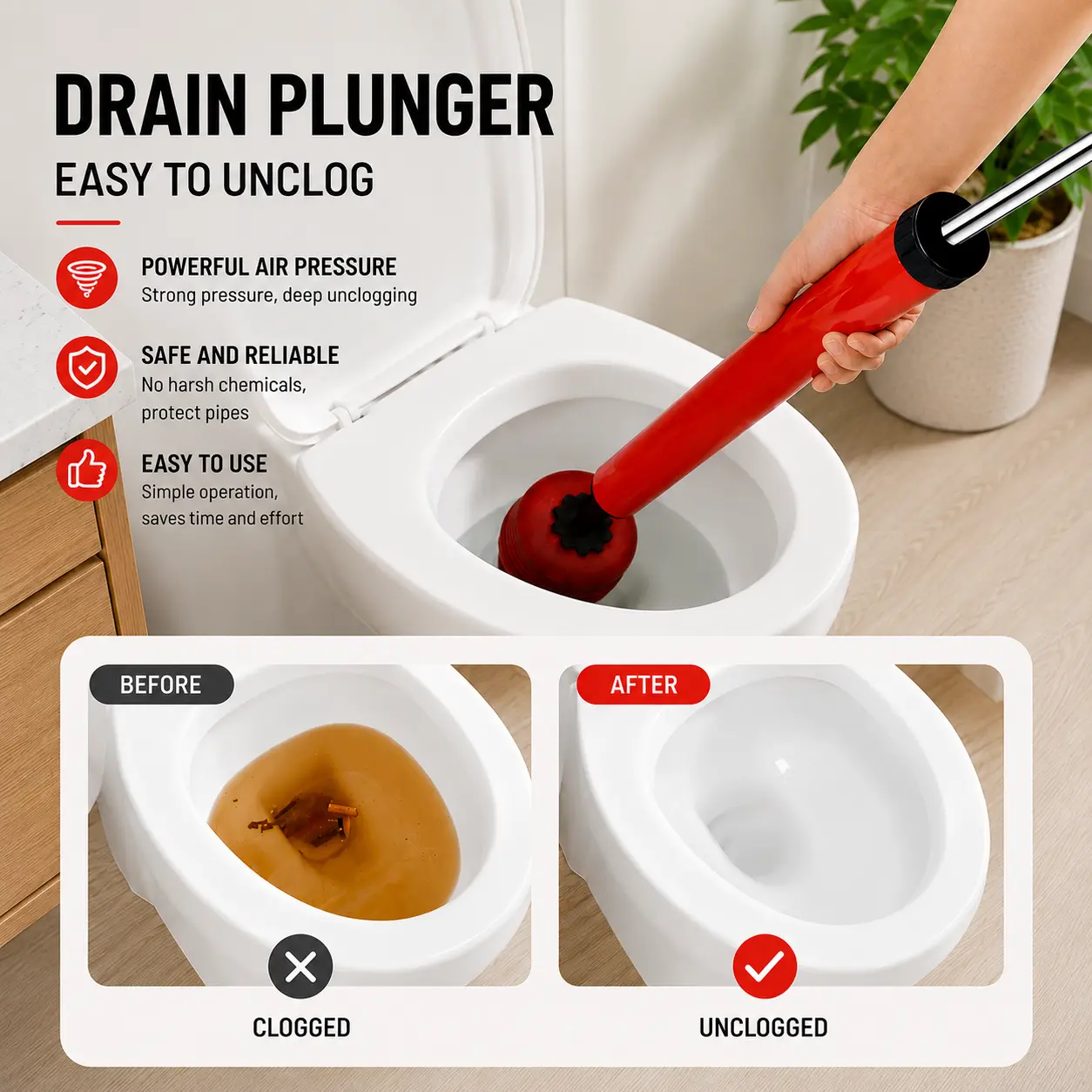 1 Count Toilet Clog Remover Tool, Universal Drain Clog Remover Tool, Works for Clogged Toilets, Floor Drains & Kitchen Sinks