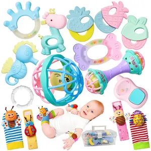 15PCS Rattles  Babies 0-6 Months - BPA-Free Baby Rattles 0-3, 6-12 Months  Newborn Soft Teething Toys Infant Toys with Wrist & Ankle Rattles, Baby Gift Set with Box  Hand-Eye Coordination