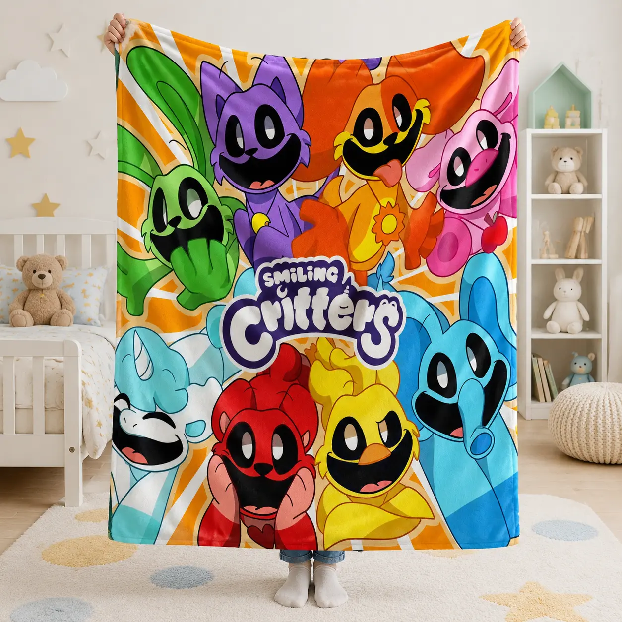 Smiling Critters Flannel Blanket – Soft Air Conditioning Throw, Colorful Cartoon Animal Design, Cozy Kids & Family Gift, Fun Playroom or Bedroom Decor