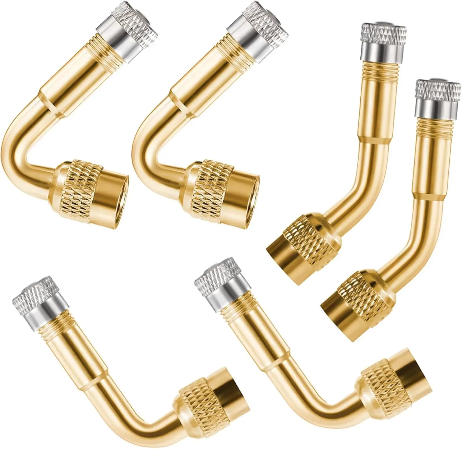 2-Pack Metal Valve Stem Extenders, 45°/90°/135° Universal Tire Valve Stem Extension Brass Adaptor for Passenger Cars, Stroller, Bicycles, Motorcycles, Trailers, RV, Gold