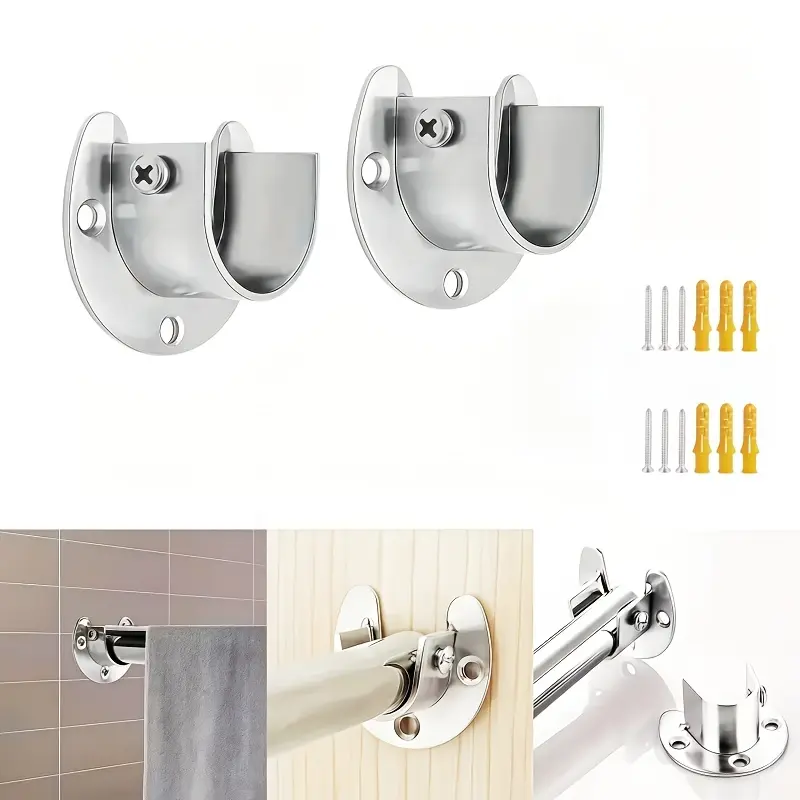8pcs Set of Heavy-Duty U-Shaped Flange Support Brackets - Adjustable Size, Perfect for Hanging Clothes, Curtain Rods, Wardrobe Rods, Shelves, And Closet Support Rods on Wardrobes And Balconies