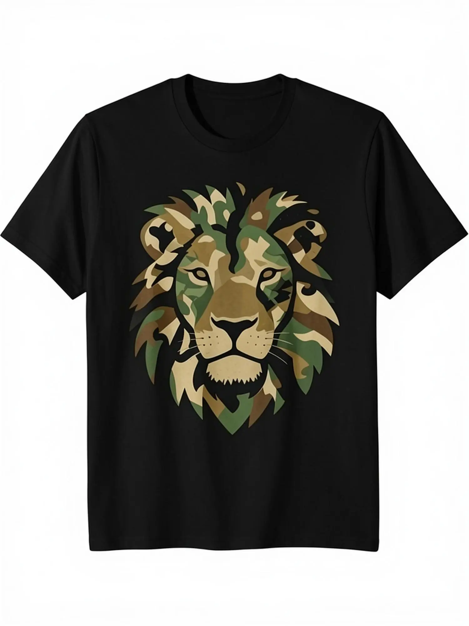 Men's Stylish Casual Cotton Jungle Camouflage Novelty Crew Neck Shortsleeve Tee - Black, Breathable Summer Apparel for Dads, Tshirt, Ribbed, Top, Classic, Fabric, Graphic, Outdoor, Menswear Animal Day