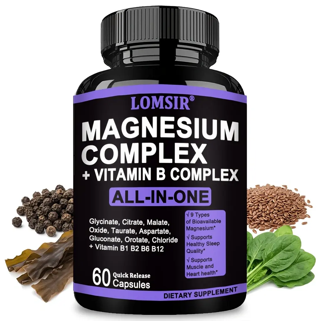 Magnesium Complex with Magnesium Glycinate Citrate Malate Oxide Taurate Aspartate Orotate & Chloride, Zinc Copper Manganese & Vitamin C B1 B2 B6 B12 Complex - Support Mood & Sleep & Heart Health - 60 Capsules
