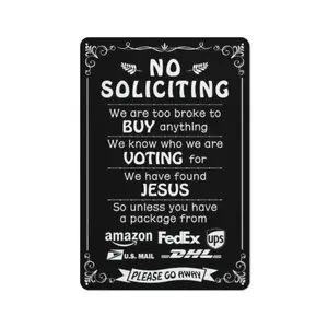 Humorous No Soliciting  for Front Door - Funny "We're Voting for Jesus" Metal  for House - Perfect Decorative  to Discourage Unwanted Visitors, 8 x 12 Inch (269) home bar wall sign farmhouse bar cafe garage phd graduation gift wall art office desk sign